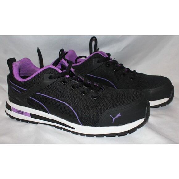 NEW Puma Fuse Knit Womens Sz 8.5 M Black Purple Low Work Sneakers ASTM Comp Toe - Picture 1 of 5